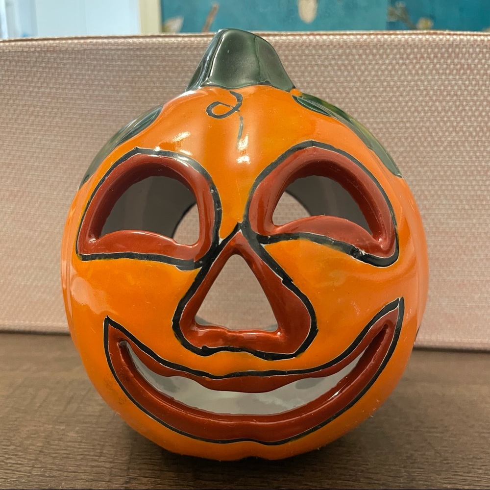 Talavera Pumpkin Mexican Pottery Art Jack O' Lantern 7” Tall🛑🛑✋SOLD🛑🛑✋